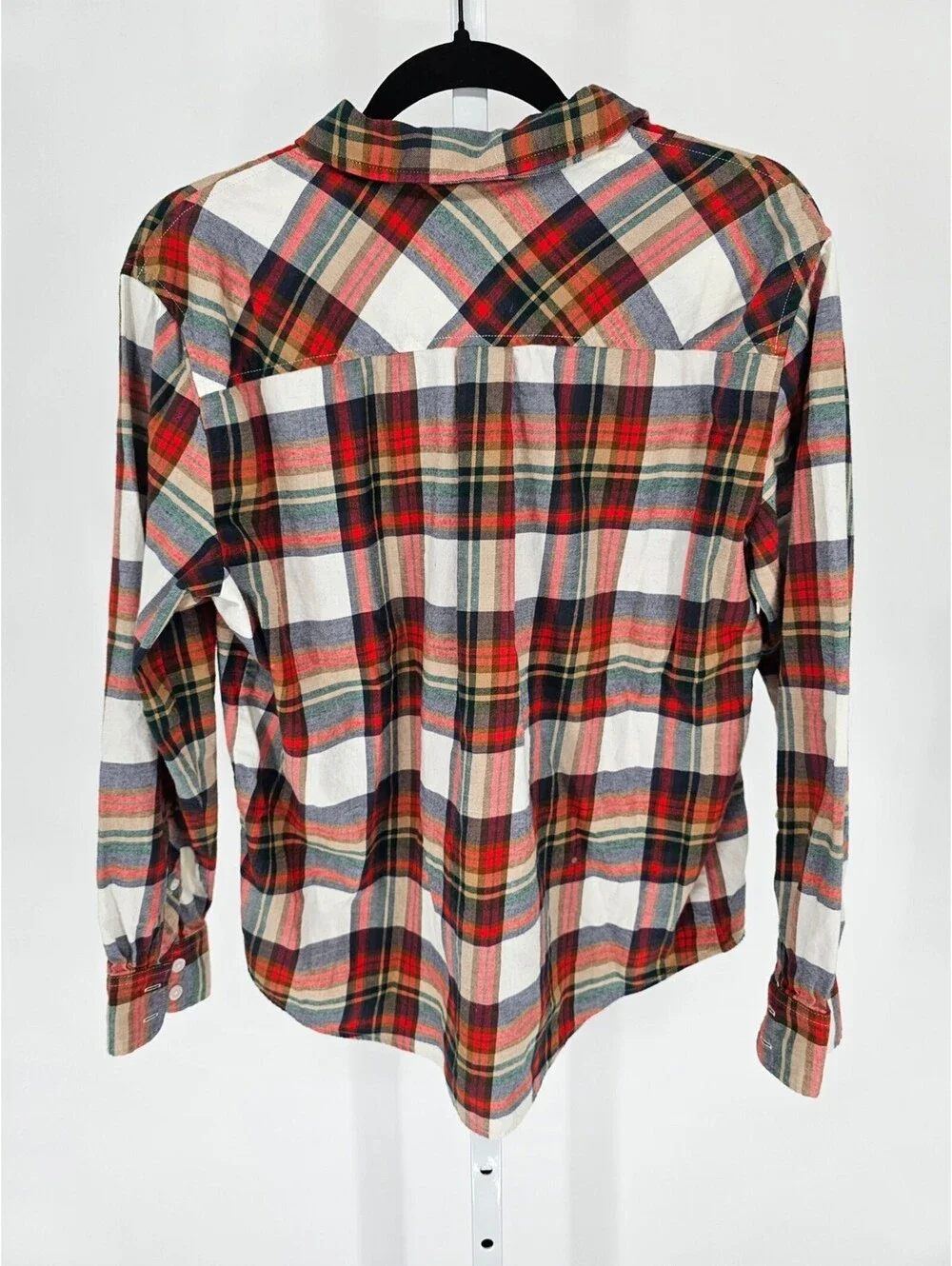 J Crew Womens Sz M Long Sleeve Button Up Plaid Flannel Shirt Red Brown White
